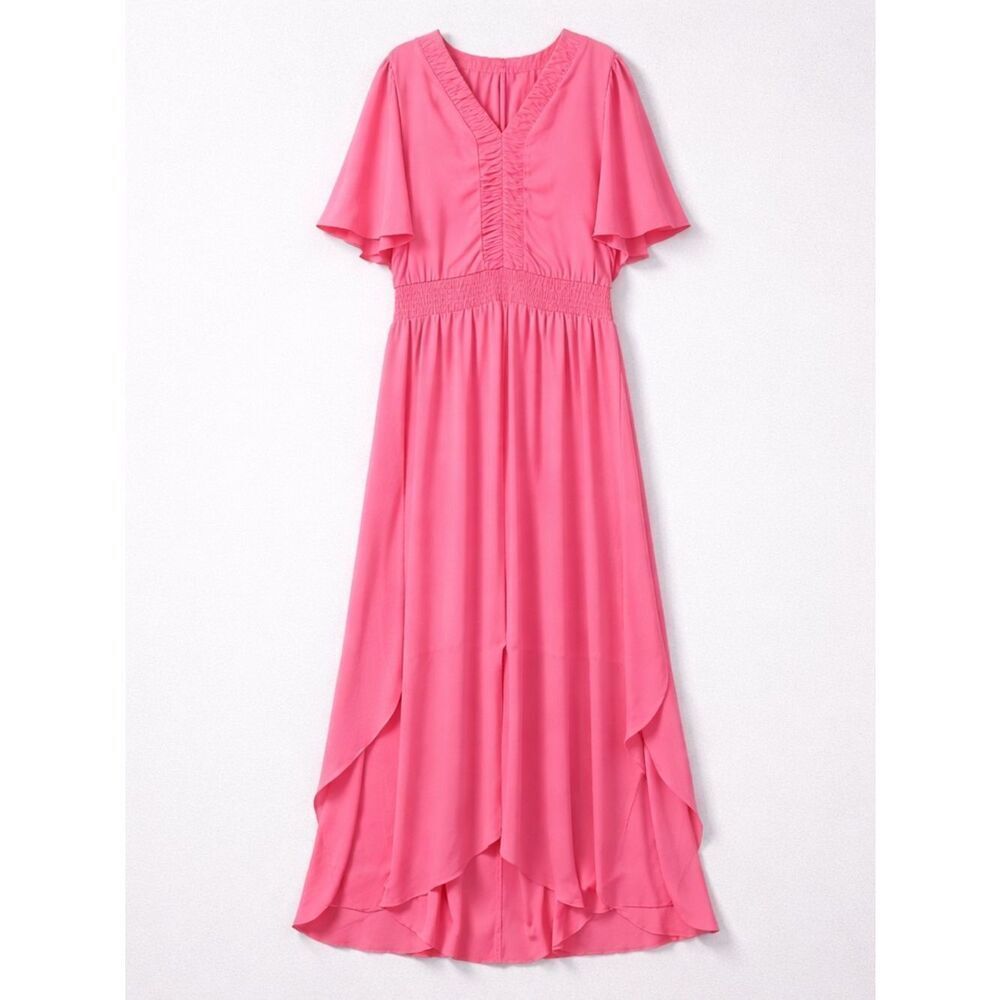 CeCe Plus Size V-Neck Ruffle Detail Maxi Dress Peony Blooms Confetti Pink 2X NWT